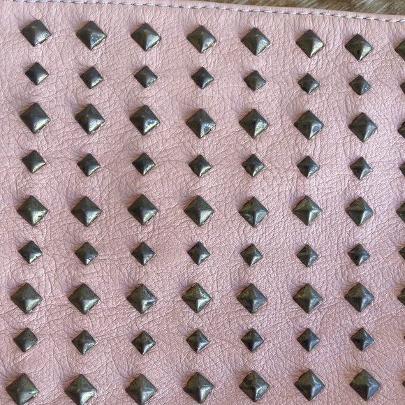 CALLEEN CORDERO Peachy Pink Studded Leather Shoulder Bag 2 Zippered Storage Cute - Picture 7 of 12